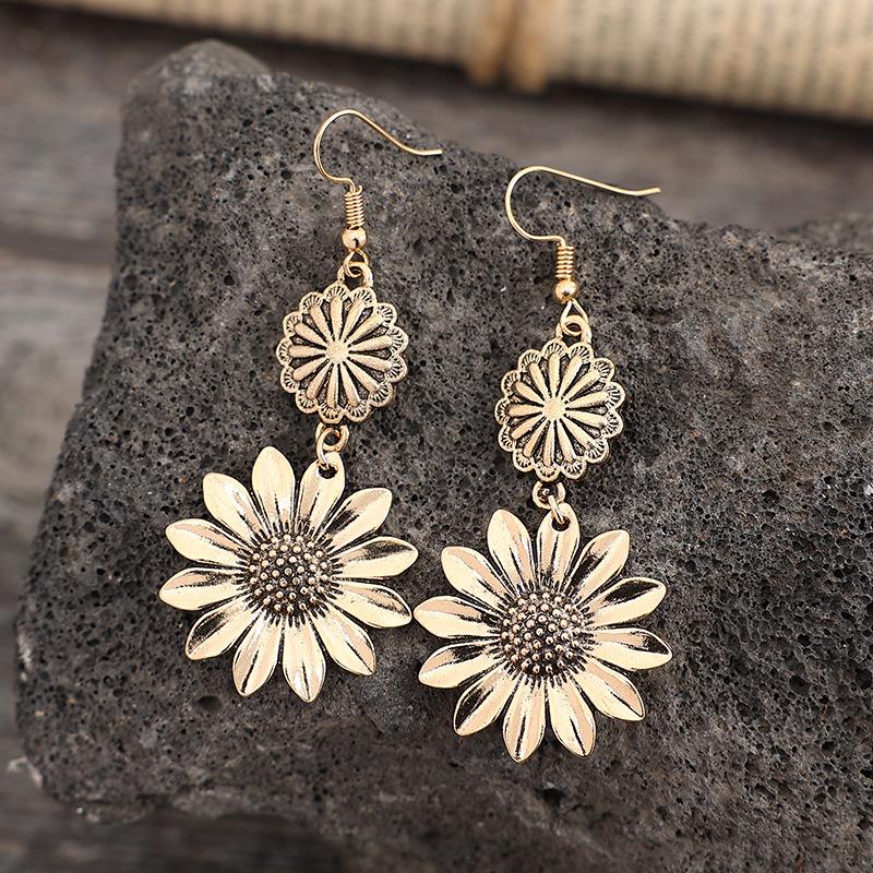 Sunflower Earrings For Women, Vintage Simple Alloy Splicing Flower Jewelry Gift