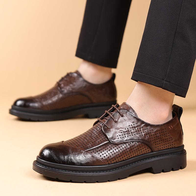 Summer hollow big head leather shoes men's British soft sole formal wear men's shoes wedding shoes men's casual shoes 2025