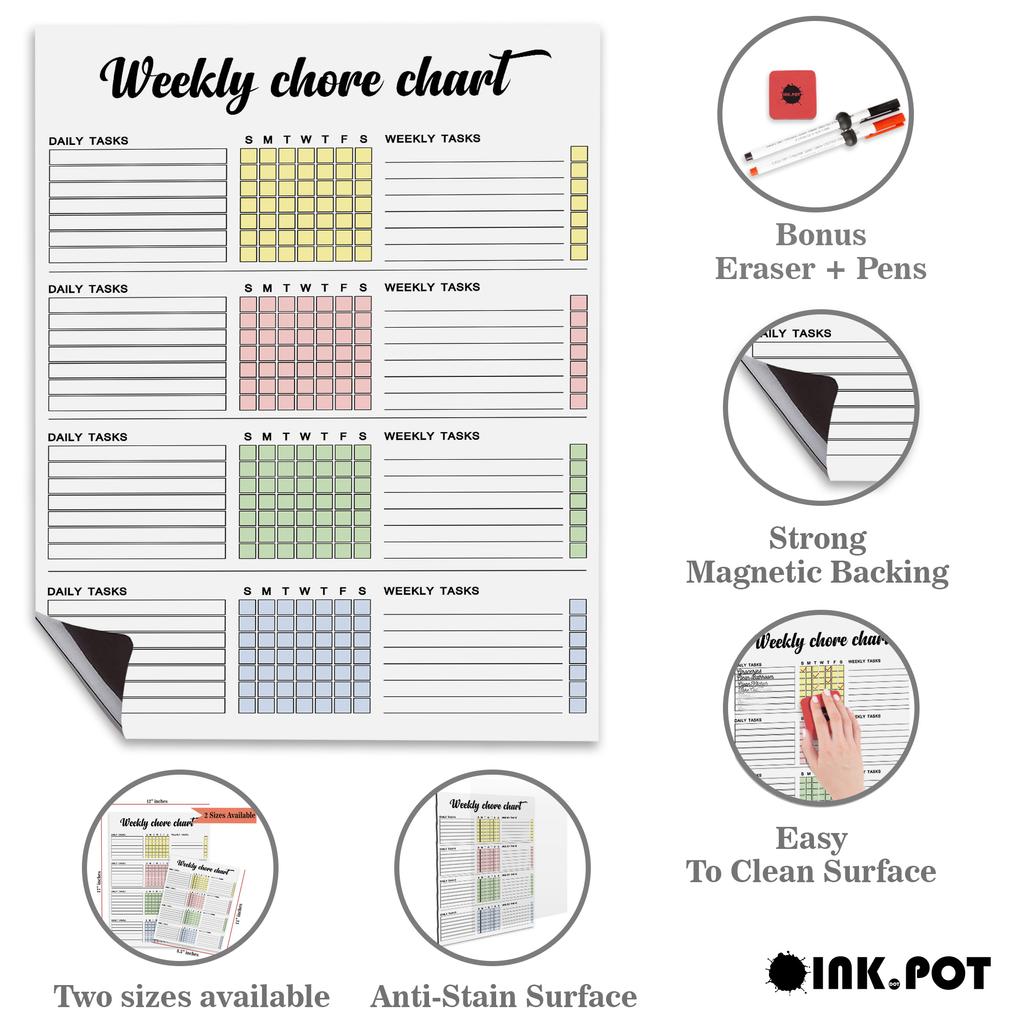 Inkdotpot Magnetisk Whiteboard Ukentlig Husarbeidskart Husarbeidskart For Kjøleskap - Tørrslettbart Atferdskart For Barn