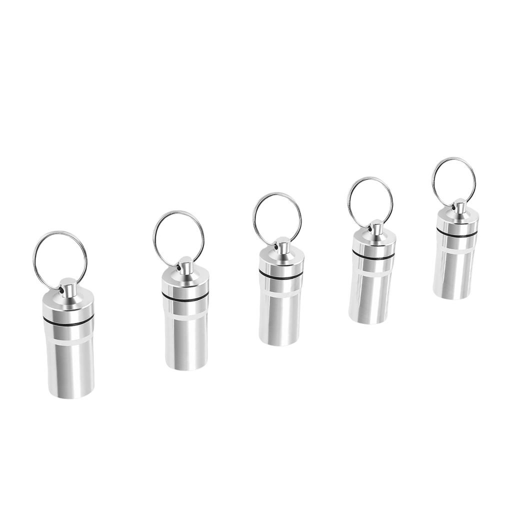 5 Pcs Keychain Tablets Holder Water Proof Small Tablets Case Container with Ed Lid Aluminum Alloy 0.87x2.05in