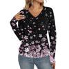 Women's Casual Fashion V-Neck Raglan Pleated Floral Print Long Sleeve Top