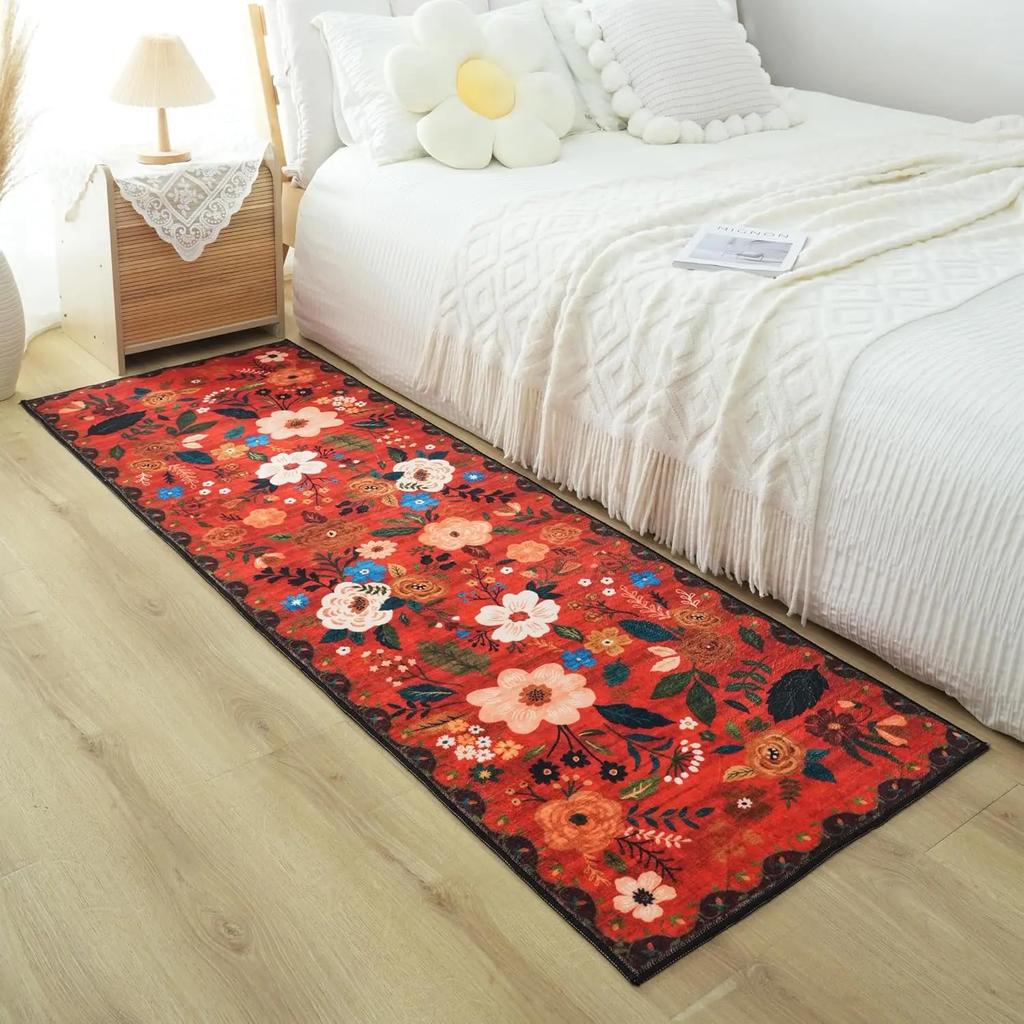 Machine Washable Corridor Carpet for Living Room, Bedroom, Bedside Rug, Soft Floor Mat, Non-Slip Home Decoration, Vintage Carpet