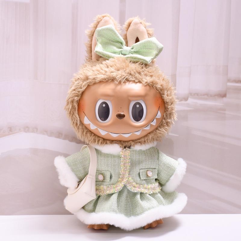 38cm Labubu Plush Doll Casual Outfit Set with Hat (Clothes Only)
