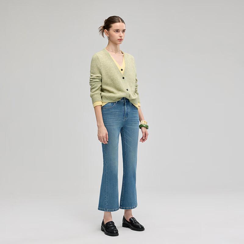Fengxun Women's Petite High-Waist Retro Cropped Flare Jeans