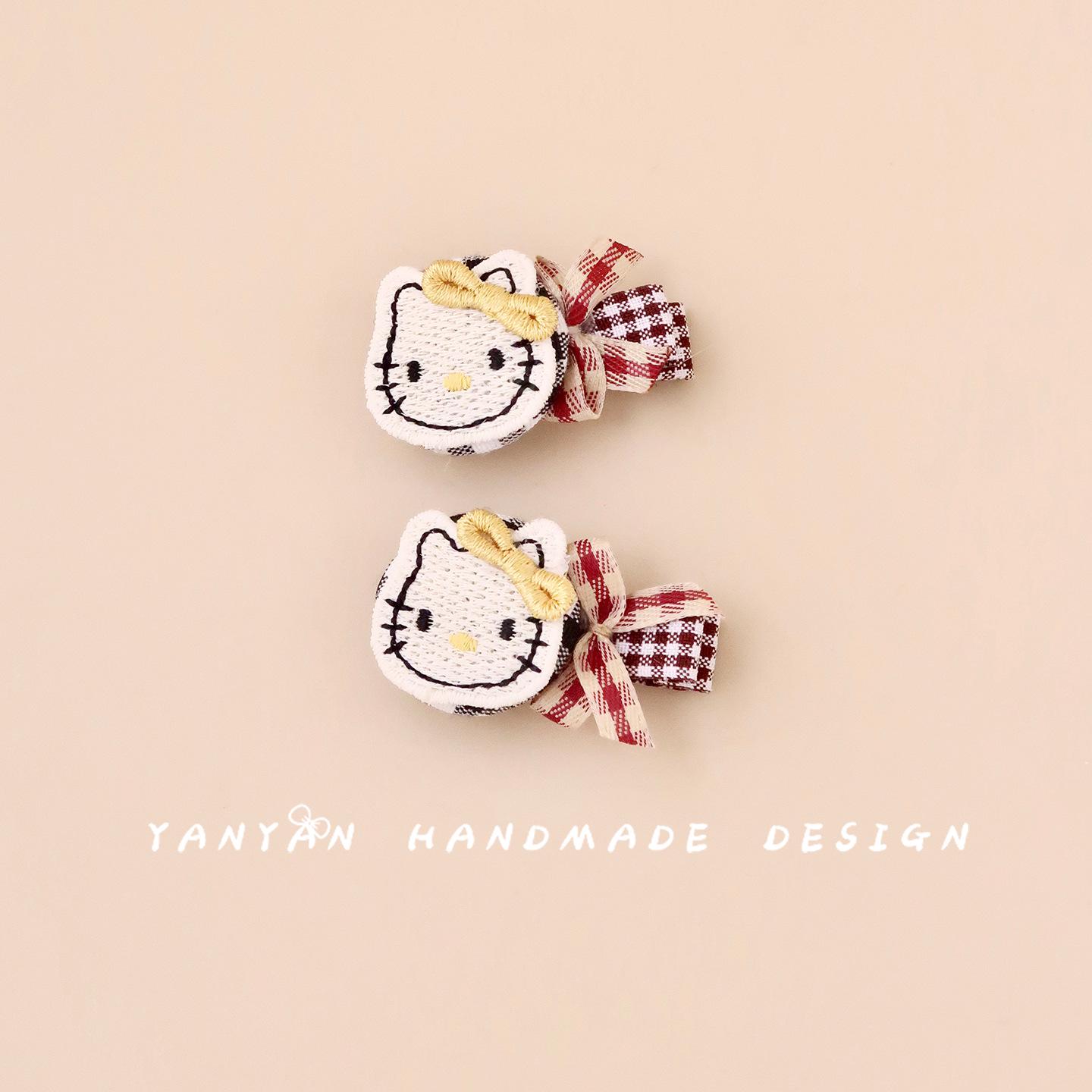 Korean-Style Red Plaid Cartoon Hair Bow Clip for Girls One Set