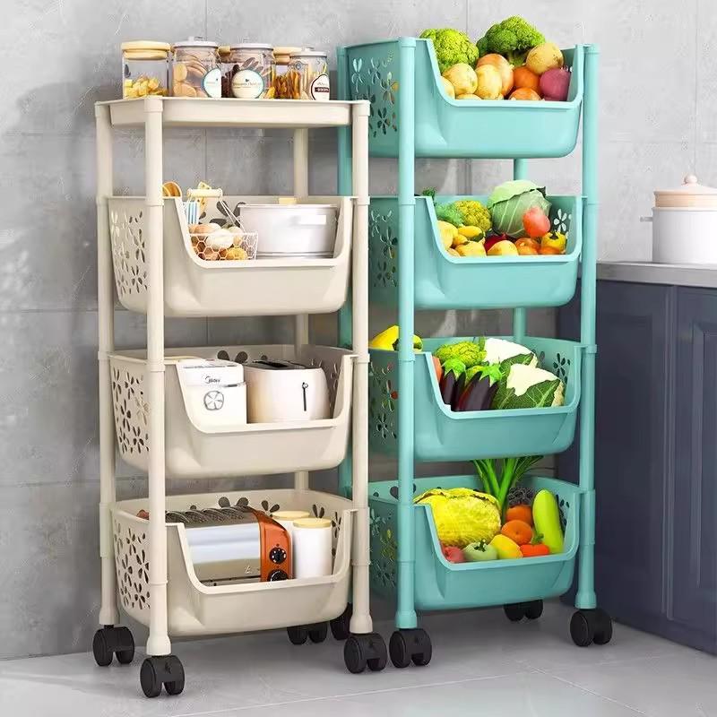 Multi-layer Kitchen Storage Rack: Multi-functional Vegetable, Fruit, and Snack Basket Trolley.