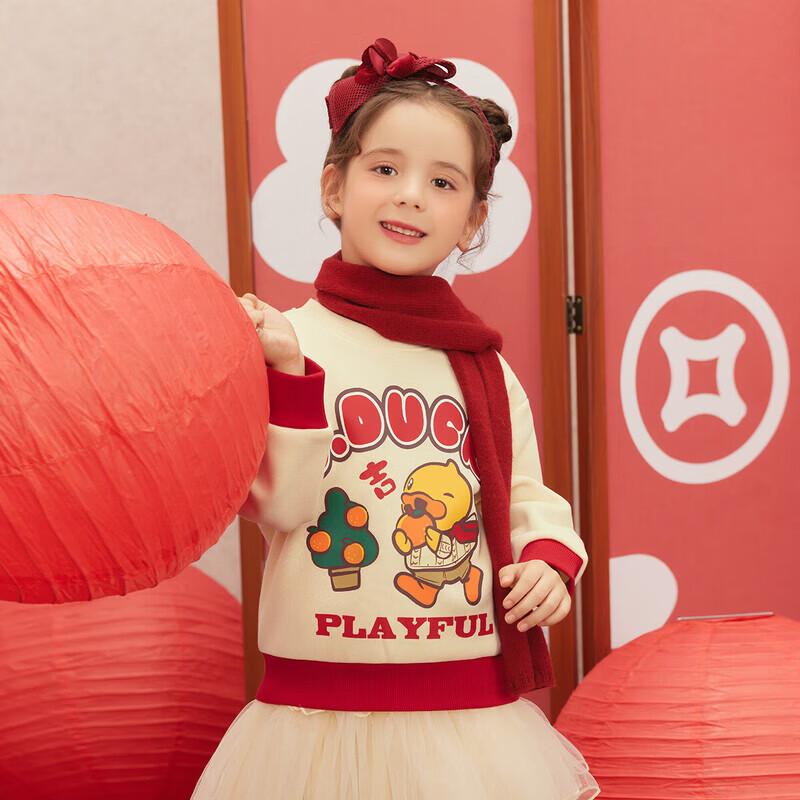 B.Duck Girls  Fleece Lined Cartoon Sweatshirt 120