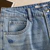 Jeans Rectos de Cintura Alta Bordados con Rosas para Mujer