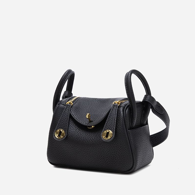 

Летняя сумка Lindy из натуральной кожи, на одно плечо, подарок на День матери Black Mini Gold Buckle [Counter genuine goods]]
