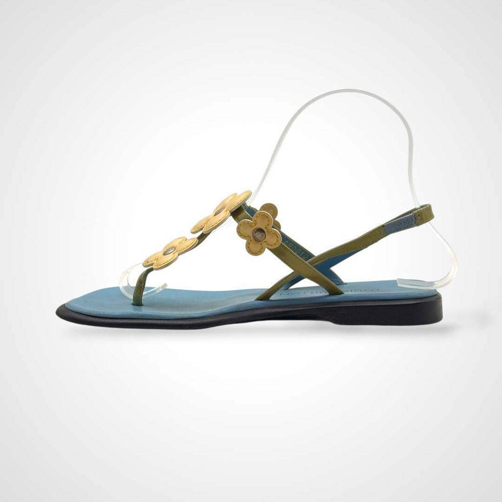 Used LOUIS VUITTON Strap Sandals Flower Leather Blue