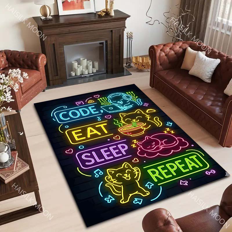 

1PC Cute Animal Slogan Neon Sign Carpet for Living Room Bedroom Bedside Floor Mat Cloakroom Modern Home Area Decor Large Size 40x60cm