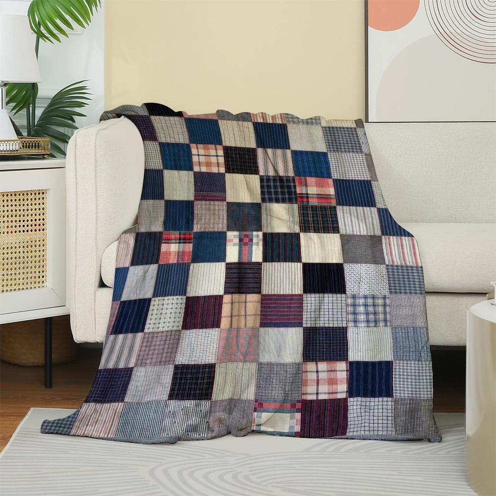 Vintage karierte Patchwork-Flaneldecke, Retro-Karomuster-Überwurf, Weich und gemütlich für rustikale Wohnkultur, Warmes Sofa-Couch-Geschenk