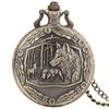 Vintage Bronze Wolf Animal Head Relief Quartz Pocket Watch with Necklace Chain Pendant Great Gift for Men's Kids Clock Watch