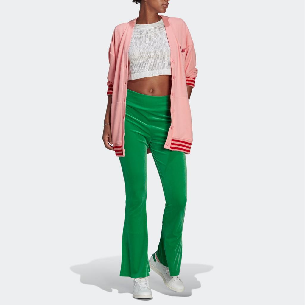 Adidas Originals Logo Print Single-Breasted Long Sleeve Knit Top Women Tops Pink IB2037