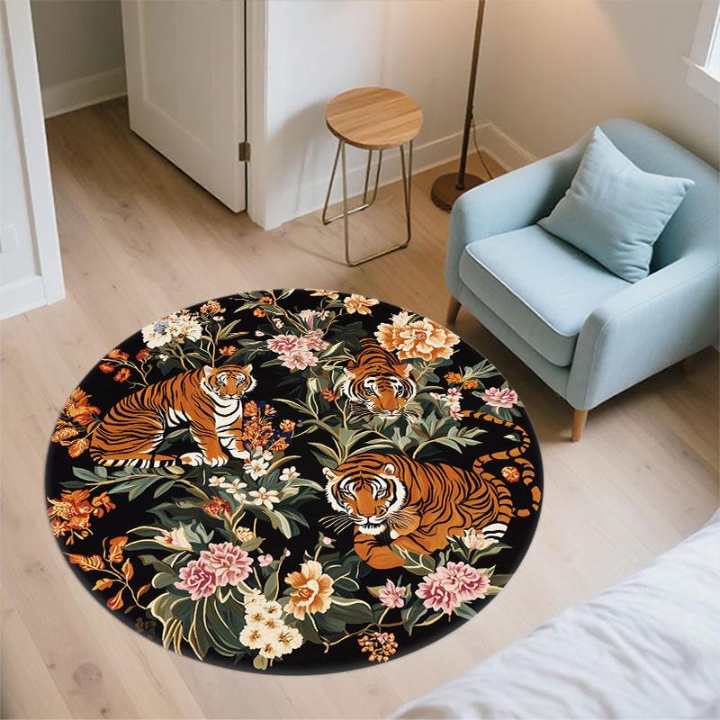 Tiger pattern round rug,Carpet Rug for Living Room Bedroom Playroom ,Non-slip Floor Mat,Holiday Gifts and Birthday Gifts.