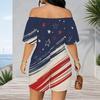 Women Plus Size Off Shoulder Short Sleeve Romper Abstract Liquid Marble Swirl Print Casual Jumpsuit Shorts