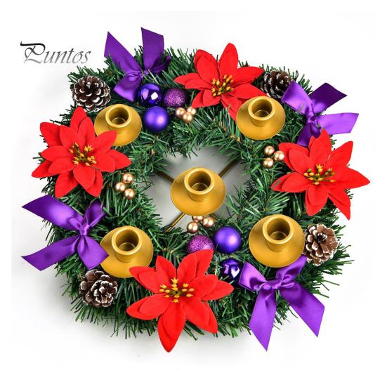 Christmas Wreath 12 Inch Reusable Artificial Pine Needle Wreath with 4 Candle Holders Christmas Wreath with Ribbon Pinecone Berries for Home