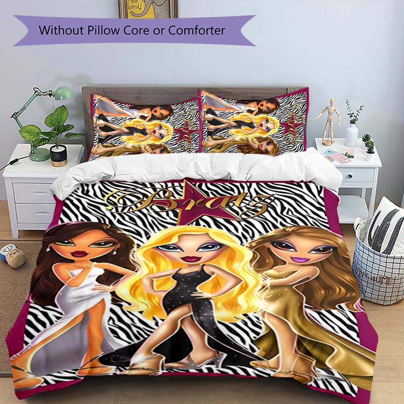 3pcs Bratz1 pattern bedding set duvet cover set includes duvet cover &pillowcases, perfect all season bedroom decoration & gift