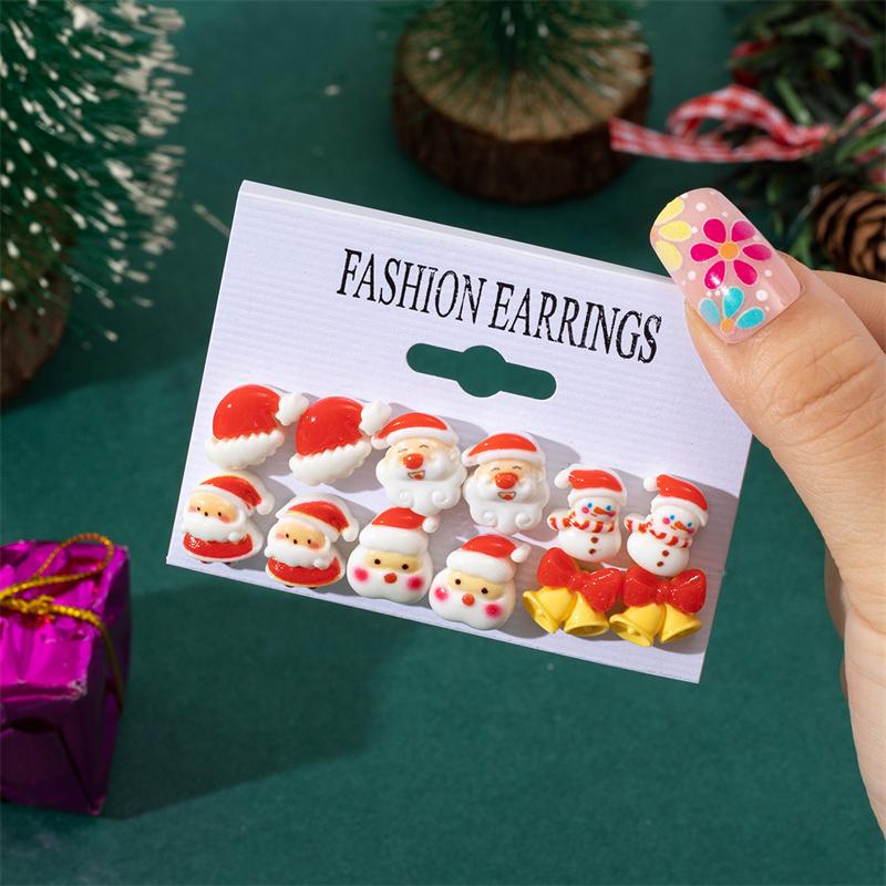 6-12 Pair Christmas Earrings For Women Xmas Tree Elk Snowman Santa Claus Snowflake Stud Earring Set New Year Party Jewelry Gift