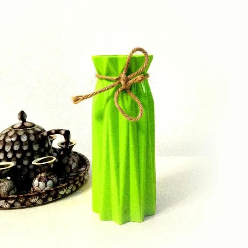 New Plastic Vase Imitation Ceramic Flower Pot Flower Basket Flower Vase Home Decoration Household Supplies Flower Not Included