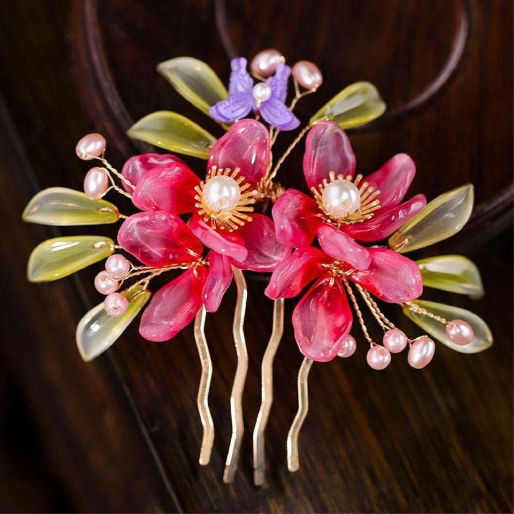Flower Hanfu Hairpin Pearl Chinese Style Hair Stick Classical   for Women