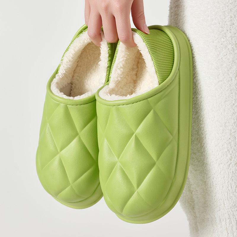 

Плюшевые хлопковые тапочки нового стиля 2025: Теплая домашняя обувь для мужчин и женщин, на толстой подошве для осени и зимы 36-37 зелёный