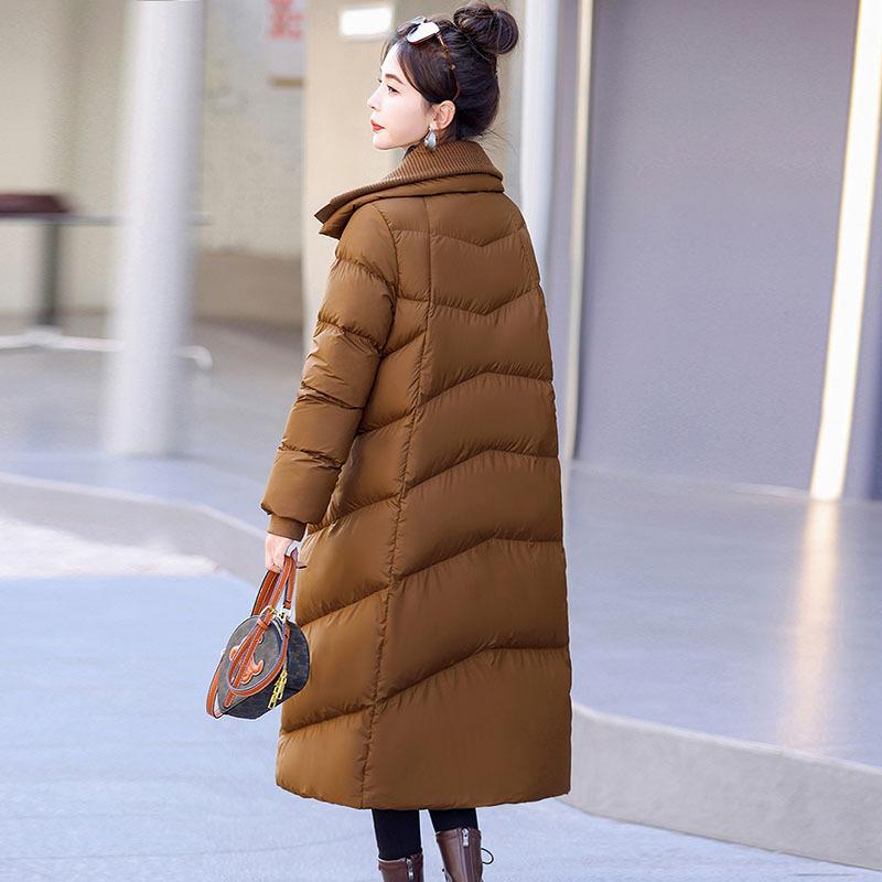 Long White Duck Down Jacket Women's 2025 Winter Fashion Knitted Lapel Thickened Over Knee Profile Jacket Tide