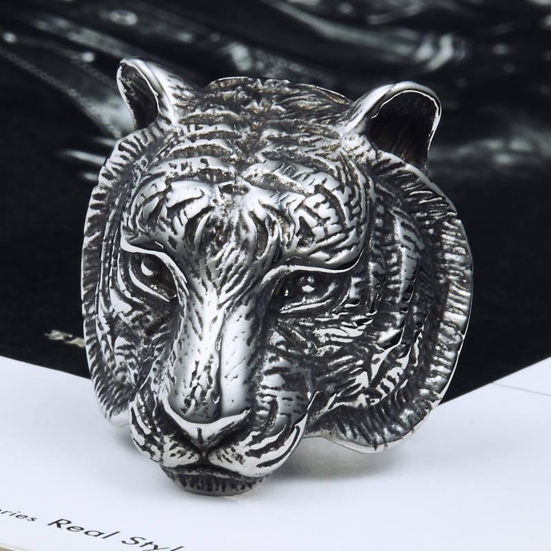 

Мужское ретро кольцо Iron Warrior из титановой стали с головой тигра US Size 10