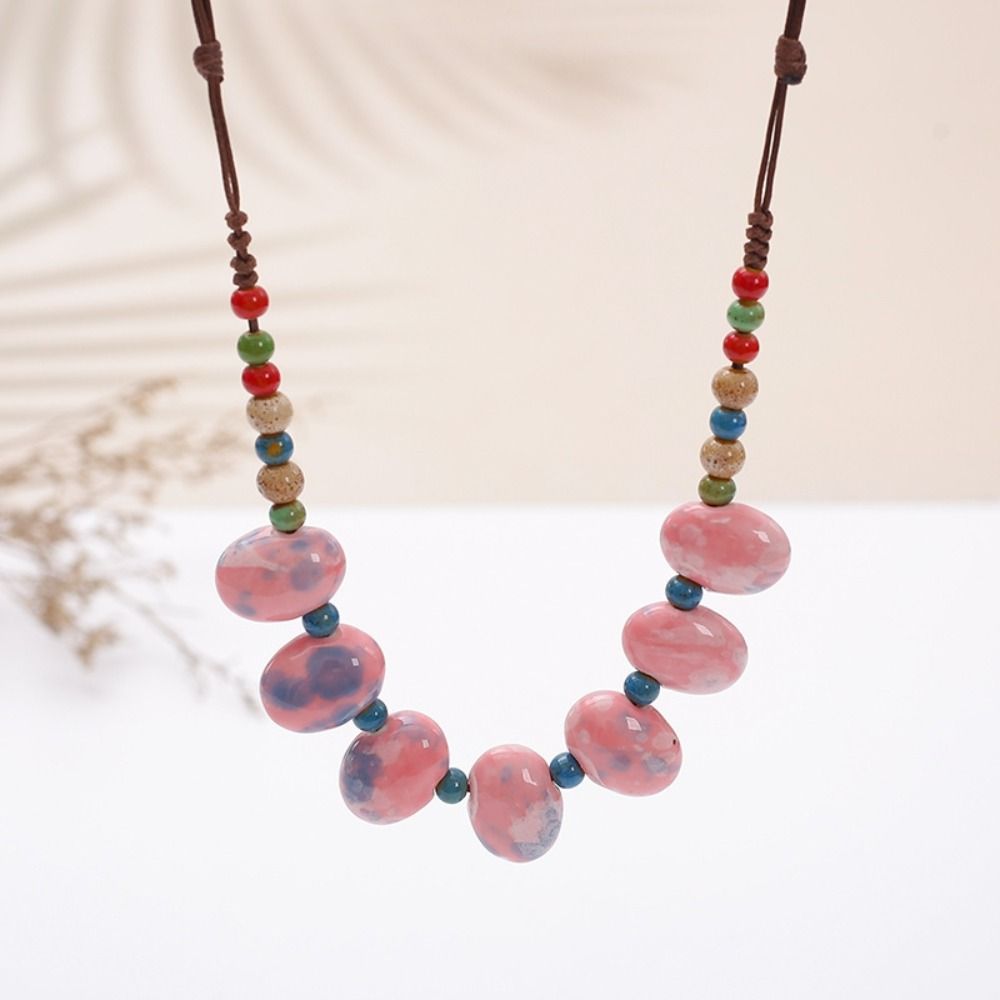 Choker Colored Beads Necklace Exaggerate Ethnic Style Necklace Bohemia Ceramic Necklace  Gift