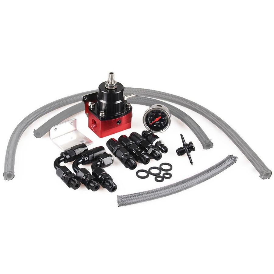 Universal Adjustable Fuel Pressure PSI Regulator Oil Gauge Hose Fitting Kit