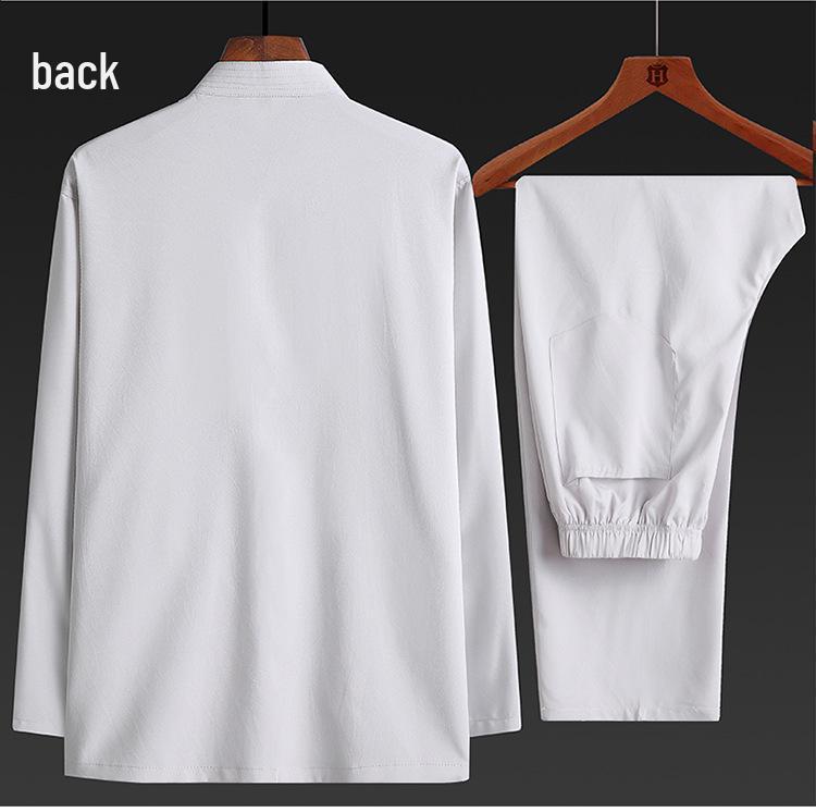 Set Hanfu Stil Tang pentru Bărbați cu Mânecă Lungă - Cămașă de Vară pentru Tai Chi & Budist Laic