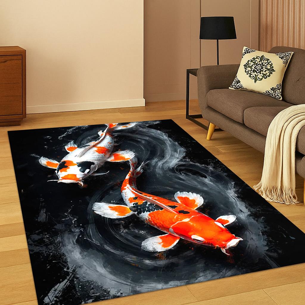 3D Tai Chi Fish Carp Nature Carpet Carpet Rug for Sofa Bedroom Living Room Doormat Home Decor,Kid Game Area Rug Non-slip Mat