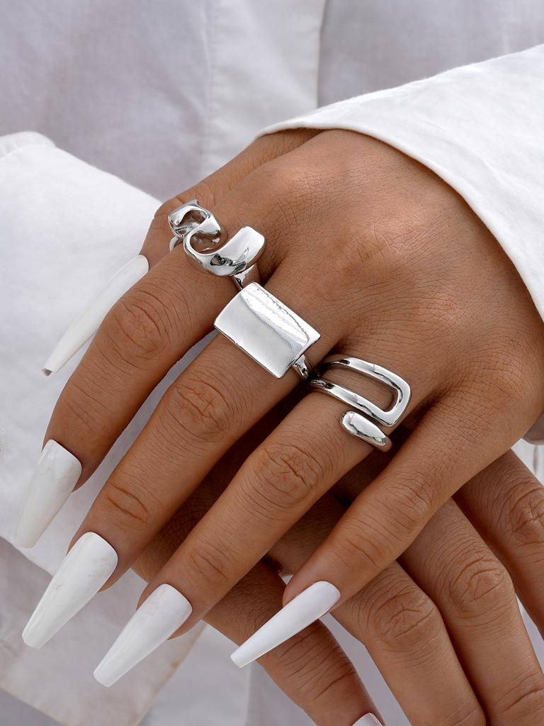 3Pcs/Set Irregular Line Rings Set For Women Vintage Hollow Out Gold Silver Color Adjustable Open Rings Fashion Party Jewelry New