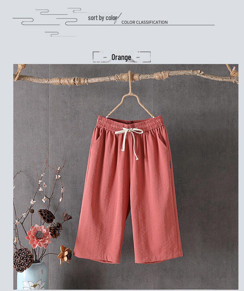 Women's Summer Cotton-Linen Loose Wide-Leg Crop Pants 216 - Plus Size