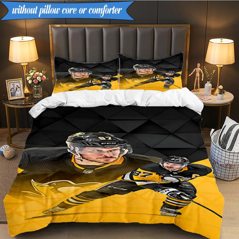 3PCS Pittsburgh Hockey Player Crosby Bedding Set,Including 1pc Duvet Cover And 2pcs Pillowcases Perfect for Bedroom, Dormitory, Fan Christmas gift