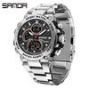 Sanda Luminous Men's Multifunctional Dual Display Steel Band Electronic Watch