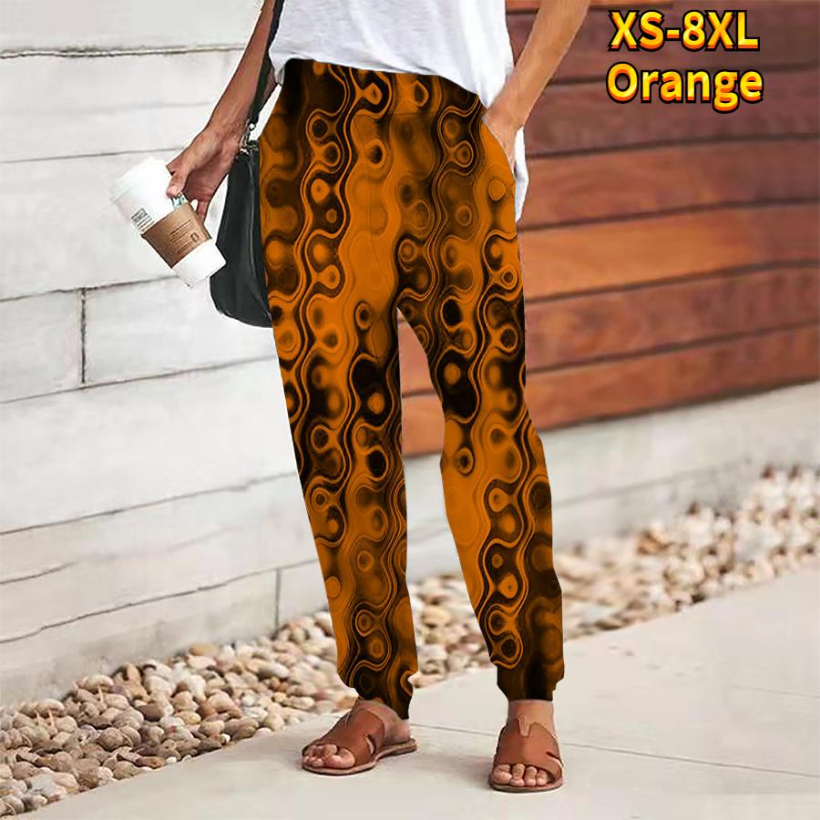 Damen Hosen mit abstraktem Druck zum Schnüren, elastische Taille, lockere Hosen, lässige lange Hosen, Hosen mit Taschen