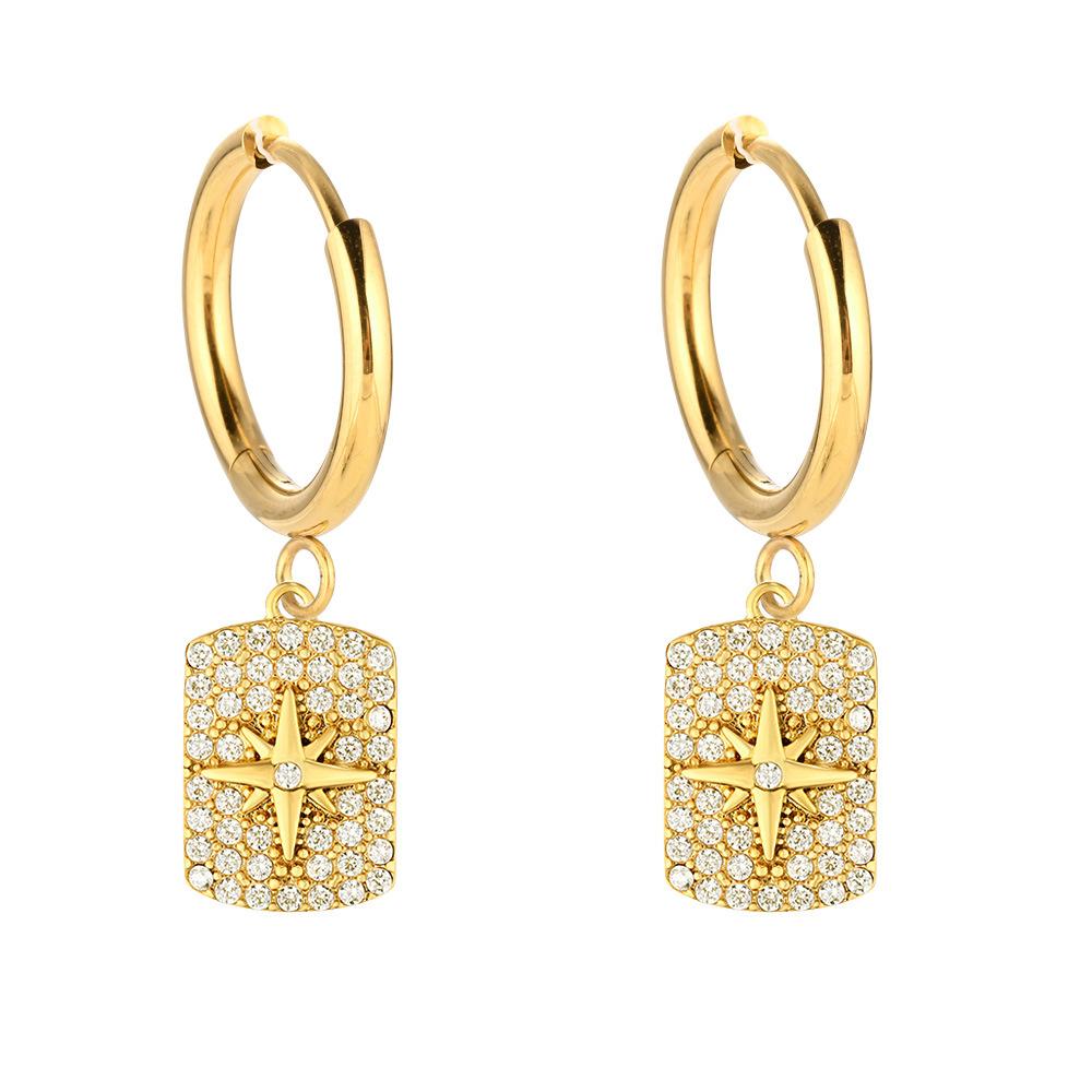 Vintage Zircon Earrings Stainless Steel French Elegant Octagram Fati Hand Pendant Earrings Earrings