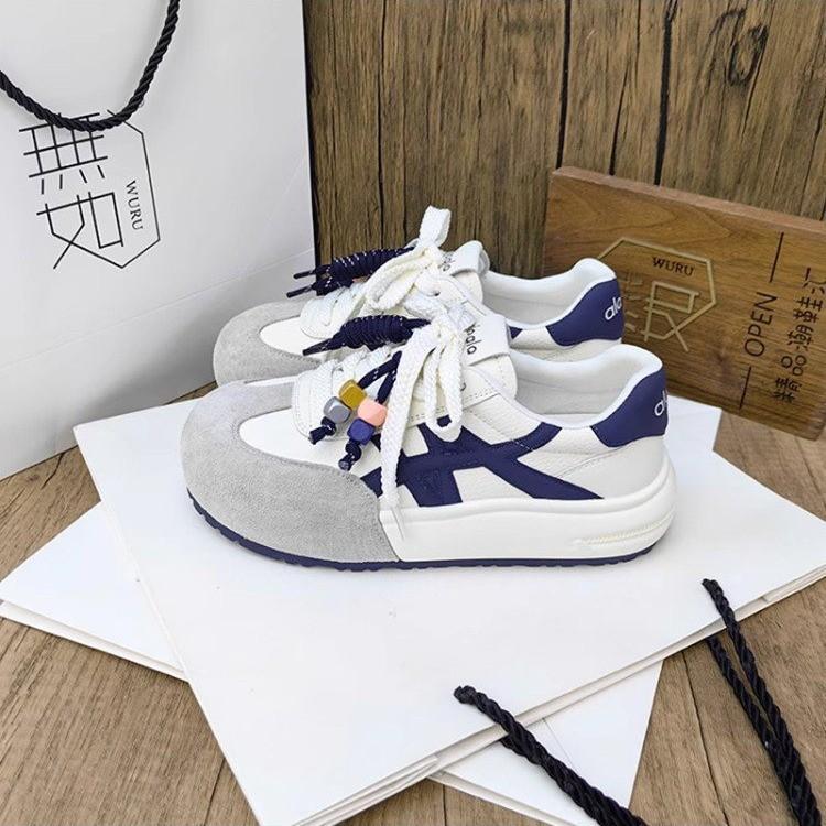 

Platform women s new autumn new retro color matching casual board shoes show small big head sports shoes 40 бежевый