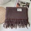 Houndstooth Plaid Tassel Scarf for Girls Winter New Retro Warm Knitted Couple Scarf and Shawl Dual Use