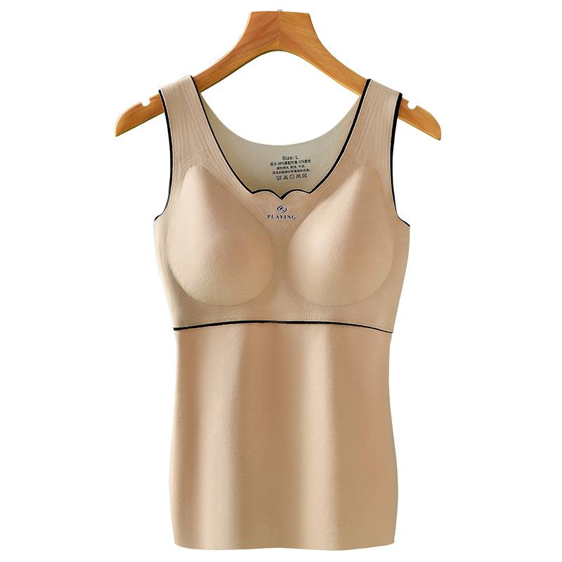 

Женский осенний корректирующий жилет плюс бархатный жилет, бюстгальтер из матового немецкого бархата, бесшовное термобелье 2XL бежевый