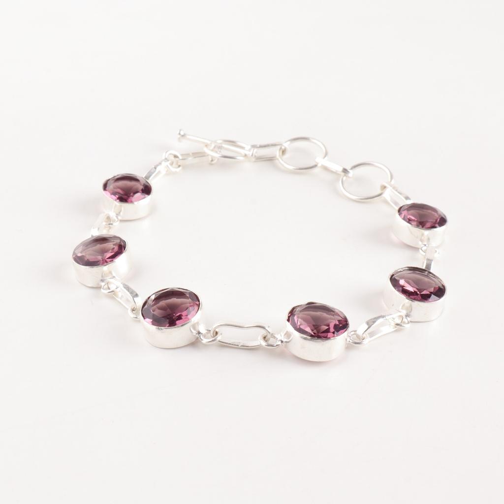 Rzadki Kamień Rodolitowy Srebrna Biżuteria Próby 925 Ręcznie Robiona Modna Bransoletka RB-14-13