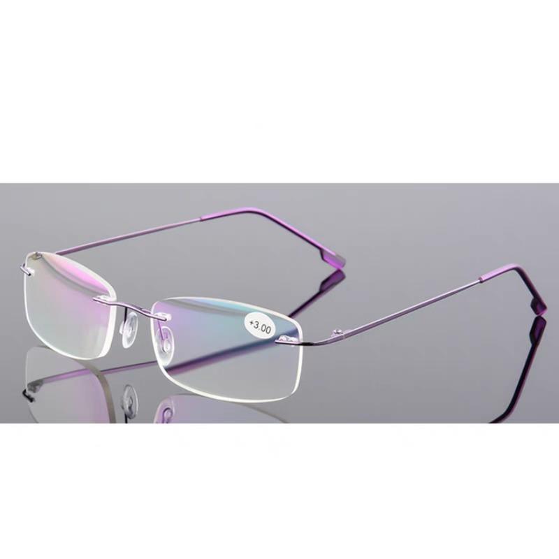 May Flower Women Men Rimless Reading Eyeglasses Blue Light Blocking Prescription Glasses Women Memory Titanium Designer