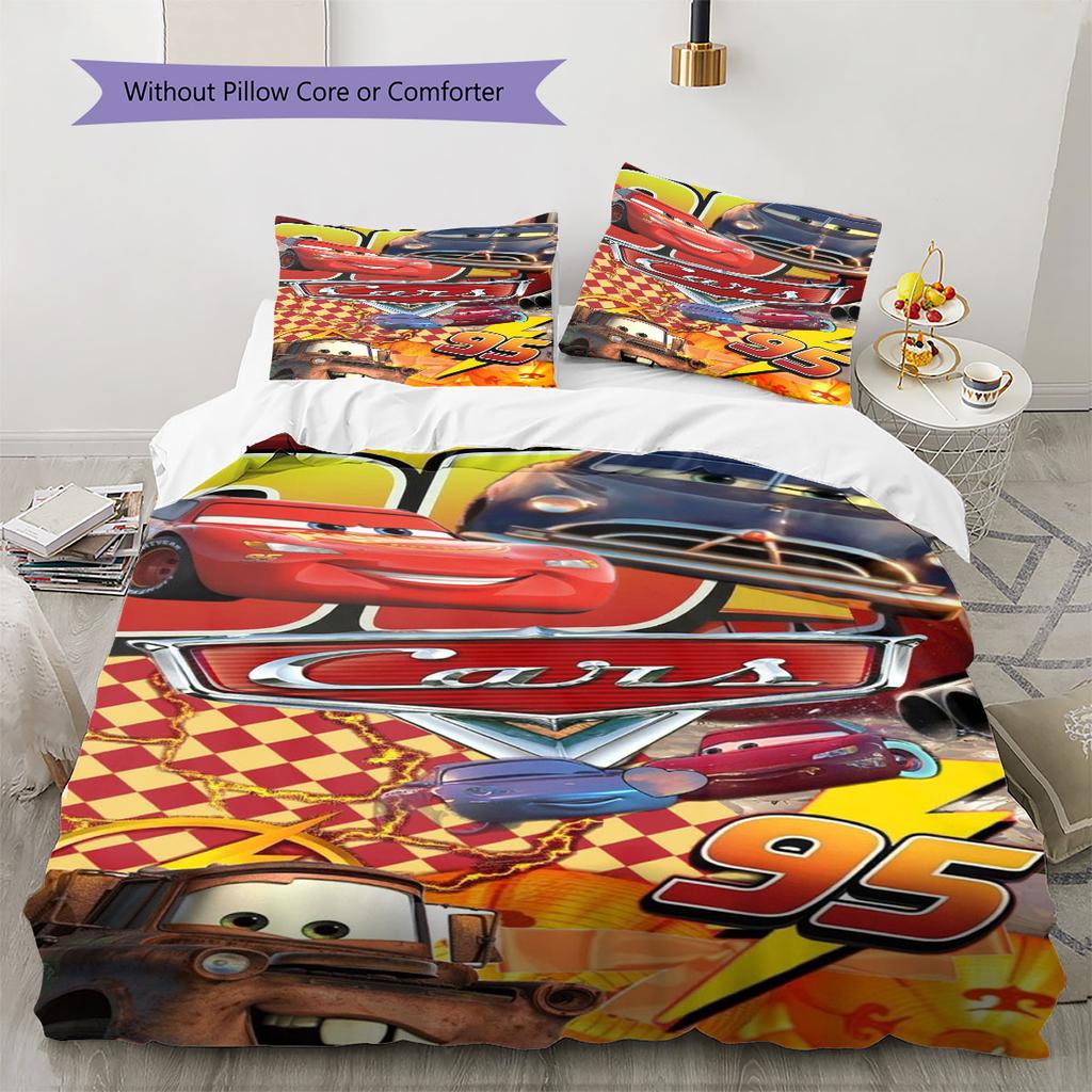 Lightning McQueen Cars 3Pcs Bedding Set for Kids, Soft Microfiber Bed Set for Boys Bedroom, Cartoon Movie Home Decor