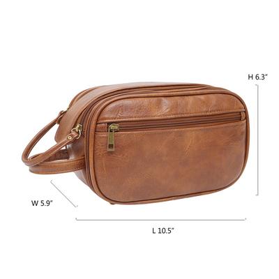 Mens Toiletry Bags for Traveling Portable Leather Waterproof Small Toiletry Bag with Wet Bag Zipper