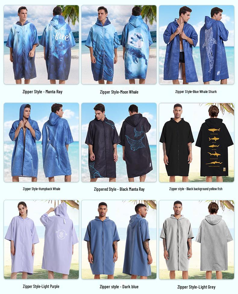 2025 Quick-Dry Hooded Swim Poncho with Zipper - Portable Bathrobe and Beach Towel