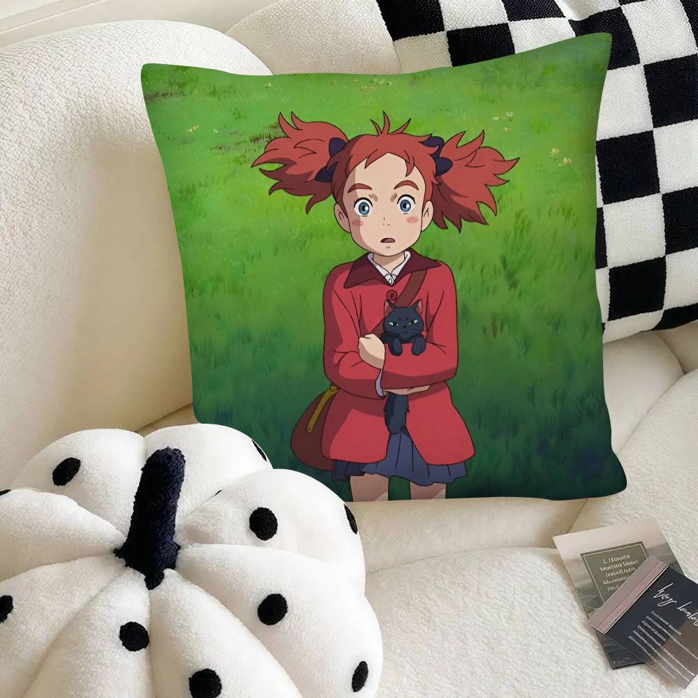 Movie Mary And The Witchs Flower Pillow Case Fashion Square Pillowcase Bedroom Sofa Room Ins Decoration Leisure