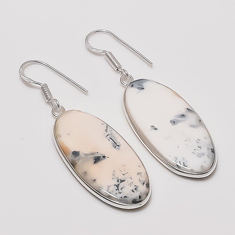 

Natural Dendrite Opal Gemstone 925 Sterling Silver Jewelry Earring 1.97 AEE-10691