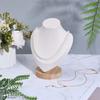 1pc Bust Shaped Velvet Necklace Display Stands with Wood Pedestal Old Lace 14.05x8.55x18.3cm