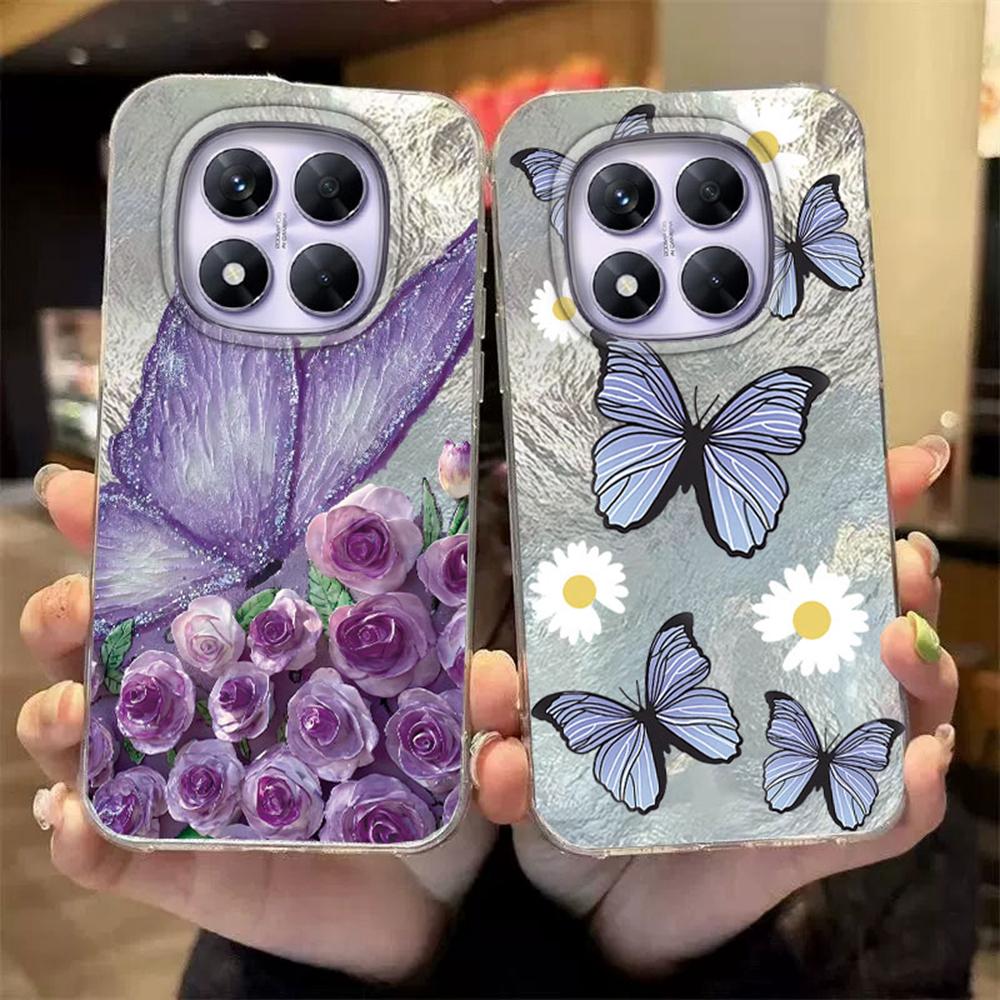 Colorful Gradient Purple Butterfly Leopard Print For Xiaomi Redmi Note 14 Pro 5G Phone Cases Cover Soft Silicone Bumper Hard PC Back Cover